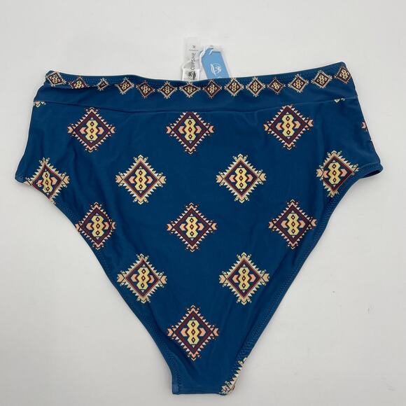 New CUPSHE Blue Southwestern Print High Waisted Bikini Bottom Women's SZ XL - Picture 2 of 4